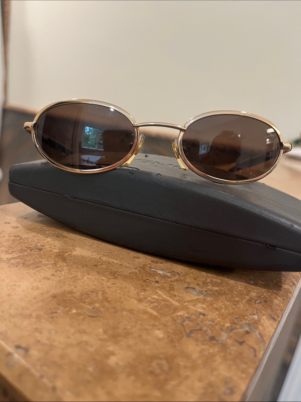 Police Oval Gold Frame Sunglasses with Brown Lenses and Case - Picture 3 of 3